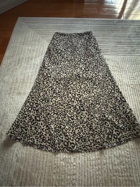Pixie Market Leopard-Print A-Line Midi Skirt in Beige and Black